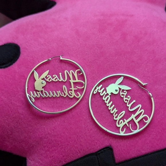 Playboy miss February hoop earrings circleSilver color - Picture 2 of 5